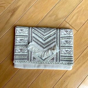 Fringe Embroidered Clutch Talulah White Gold Strap